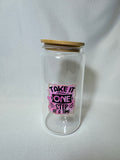 Take it One Step at a Time Motivational Glass Cup w/Bamboo Lid